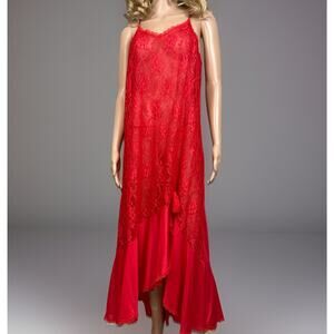 Vintage Undercover Wear Red Lace Nightgown 3X Plus Size Sheer Nylon Lingerie